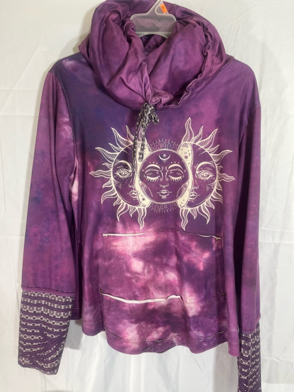Boho/Gypsy Purple Tie-Dye Crescent Moon & Sun Pullover Hoodie